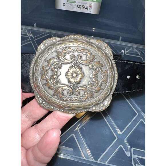Vegan Black Leather Glitz Belt Buckle Sz M / 33 in / 1.5 in - Picture 1 of 12